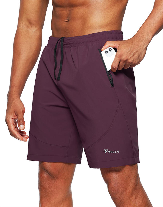 Men Workout Running Shorts Lightweight Gym Athletic Shorts for Men with Zipper Pockets